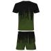 QUNPIU Sport Suit for Men's Two-Piece T-Shirt and Shorts Set Fashion Print Short Sleeve Casual Shirts Jogging Sports Outfits Green Medium