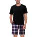 Stoota Men's Short Sleeve Pajama Solid Color Shirt & Plaid Pants Set, Two-Piece Breathable Pjs Sleepwear Lounge Wear Set 02 Black X-Large