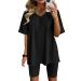 AGSEEM Two Piece Outfits For Women Summer V Neck T-Shirt Tops Biker Shorts Workout Sports Tracksuit Medium Black