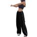 Athlisan Womens Parachute Pants Baggy Wide Leg Y2K Track Pants for Women Black Large