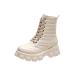 EKOUSN Winter And Autumn Boots for Women, Women's Side Zipper Mid-Tube Boots, Casual Solid Color Platform Boots, Individuality Round Toe Leather Boots, Work Boots Riding Boots Knight Boots White 8.5
