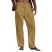 YHAIOGS Outdoor Male Casual Solid Trouser Pant Full Length Loose Pant Button Pocket Drawstring Casual Fashion Big and Gold Large