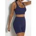 TWFRHC Women's Ribbed Tank Seamless 2-Piece Workout Set | High Waist Gym Outfit Yoga Shorts | Navy Blue, Large - Buy Online on GoSupps.com
