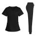 niaahinn Scrub Suit Set for Women Modern V-neck + Leg Drawstring Jogger Pants Medical Nursing Uniforms Set (Black S) Black Small