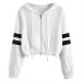 AMIMOJY Cropped Sweatshirt for Women Casual Long Sleeve Hoodies Zip Up Hooded Tops with Pockets White Large