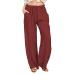 Women Flowy Wide Leg Pants Comfy Cotton Linen Elastic Waist Belted Retro Floral Palazzo Pants Ethnic Elegant Trousers Large 02_wine