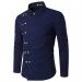 Men's Button Up Short Sleeve Dress Shirts Slim Fit Double Breasted Turn Down Collar Business Wedding Blouse Tops Navy