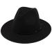 Lanzom Womens Classic Wide Brim Floppy Panama Hat Belt Buckle Wool Fedora Hat Black One Size