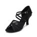 CLEECLI Women's Ballroom Dance Shoes Latin Salsa Dancing Shoes Cross Strap 2.5inch 3inch Heel ZB04 7 Black-3 Inch Heel