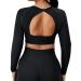 YEOREO Amplify Seamless Long Sleeve Crop Gym Shirts for Women Workout Yoga Tops #01 Black(open Bakc Design) Small