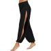 High Slit Harem Pants for Women Hippie Harem Yoga Pants Trousers Split Baggy Comfy Solid Color Flowy Pants Black X-Large