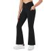 BALEAF Girls' Leggings Crossover Flare Pants High Waisted Yoga Dance Casual Workout Leggings Bootcut Pants with Pockets Black Medium