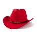 EOGIMI Western Cowboy Hats for Women Men Felt Wide Brim Panama Hat with Belt Buckle Bead Band-red Medium