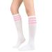 Womens Athletic Socks Outdoor Sport Socks Thigh High Tights Stockings Casual Stripes Tube Socks One Size 1 Pack White Pink