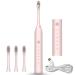Sonic Electric Toothbrush Rechargeable Ideal for Adults Children  6 Optional Modes IPX7 USB Fast Charging Electric Ultrasonic Toothbrush with 2 min Build in Timer & 4 Replacement Heads(Pink)