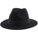 Lanzom Women Wide Brim Warm Wool Fedora Hat Retro Style Belt Panama Hat Black One Size