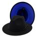 Gossifan Fedora Hats for Women Wide Brim Two Tone Felt Panama Hat with Belt-Buckle Medium Black/Royal Blue