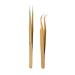 Stainless Steel Eyelash Extension Tweezers Set - Straight & Curved 2pc Gold Makeup Tools - Buy Online on GoSupps.com