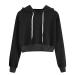 Women's Long Sleeve Pullover Hoodie Drawstring Crop Sweatshirt Top Solid Color Blouse Black Medium Black Large