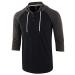 KNQR Mens Casual Raglan 3/4 Sleeve Vintage Active Sports Running Baseball Henley Hoodie T Shirts True Black/Heahter Charcoal X-Large