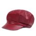 FaLasoso Women Beret PU Leather Casual Newsboy Cap, Vintage Octagonal Flat Cap Gatsby Driving Ivy Hat (Black) Wine Red