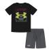 Under Armour Boys Sleeve Tee Set, Lightweight Breathable T-Shirt And Short Set, Black Infinite, 4T US