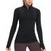 QUEENIEKE Women's Running Quarter Zip Pullover, Long Sleeve Shirts with Thumbholes and Pocket Large Black