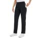 BALEAF Women's Fleece Lined Pants Straight Leg Sweatpants Pull-on Dress Pants with Zipper Pockets Athletic for Golf Running Black Large