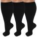 3 Pack Plus Size Compression Socks for Women & Men, 20-30 mmhg Extra Wide Calf Knee High Stockings for Circulation Support 01-3 Pack Black X-Large