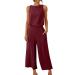 Two Piece Linen Sets for Women Solid Crop Tank Tops&Wide Leg Pants Outfits Summer Casual Elegant 2 Piece Sets for Beach Work A02-watermelon Red Medium