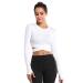 DREAM SLIM Short Sleeve Crop Tops for Women Tummy Cross Fitted Yoga Running Shirts Gym Workout Cropped Tank Tops White Long Small