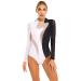 Yeahdor Women Ballet Dance Leotard Turtleneck Long Sleeve Gymnastics Leotards Rhinestone Bodysuit Tops Black&white Small