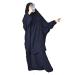 Kelsiop Eid Muslim Women Long Khimar Prayer Clothing 2 Piece Robe Dress and Pants Full Face Islamic Clothing Large Blue
