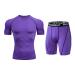 szxiten Mens Workout Set Compression Shorts Short Sleeve Shirt Top Gym Tights Tracksuit Base Layer Sportswear Suits Quick Dry, Purple, X-Large, overalls
