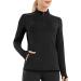 PERSIT Womens Pullover 1/4 Zip Fleece Long Sleeve Shirts Thumbholes Mock Neck Thermal Tops for Running Medium Black
