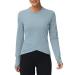 Women's Long Sleeve Compression Shirts Workout Tops Cross Hem Athletic Running Yoga T-Shirts with Thumb Hole Denim Blue Large