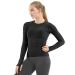 MathCat Seamless Workout Shirts for Women Long Sleeve Yoga Tops Sports Running Shirt Breathable Athletic Top Slim Fit Medium Black