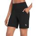 BALEAF Women's 7" Athletic Long Shorts High Waisted Running Bermuda Shorts with Pockets Black Large