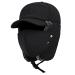 Trapper Bomber Hat for Men Winter Warm Russian Aviator Hats Baseball Cap with Ear Flaps Cold Weather Fur Lined Facemask Cap Black
