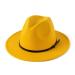 HUDANHUWEI Women's Classic Wide Brim Fedora Hat with Belt Buckle Felt Panama Hat Yellow