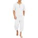 COOFANDY Men's 2 Pieces Linen Set Henley Shirt Short Sleeve and Harem Capri Pants Wide Leg Baggy Beach Yoga Trousers Outfits 01-white XX-Large