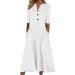 Summer Dresses for Women 2023 Elegant Loose Print Dress Casual V-Neck Buttons Long Dress Pockets Short Sleeve Dress A03-white XX-Large