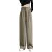 DAZLOR Womens Yoga Dress Pants Business Casual Office Work Slacks Stretch High Waist Button Up Wide Leg Palazzo Pants Pockets Khaki Medium