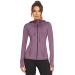 Mokermi Women's Running Jacket Full Zip Athletic Hoodie Lightweight Sportswear Fit Sports Yoga Workout Track Jacket Purple-hooded Medium