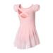 DIPUG Ballet Leotards for Girls Ballet Leotard with Skirt Toddler Dance Leotards Flutter Sleeve and Criss-Cross Back 4-6 Years Pink