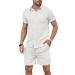 COOFANDY Men 2 Piece Linen Set Casual Short Sleeve Shirt and Short Beach Set Adult X-Large White