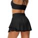 UrKeuf Women's Athletic Tennis Skirts with Pockets 13in Ruffle Golf Running Workout Ice Silk Flowy Skorts with Sports Shorts Black Medium