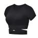 DREAM SLIM Workout Crop Tops for Women Sexy Tummy Cross Dance Yoga Tops Slim Fit Stretchy Casual Cotton Short Sleeve Shirts Black Medium