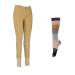 TuffRider Women Starter Lowrise Pull On Breeches with Free Assorted Striped Socks|Knee Patch Equestrian Apparel 28 Light Tan