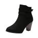 EKOUSN Winter And Autumn Boots for Women, Women's Belt Buckle High Heel Boots, Casual Frosted Short Boots, Fashion Simplicity Round Toe Leather Boots Work Boots Riding Boots Knight Boots Black 6.5